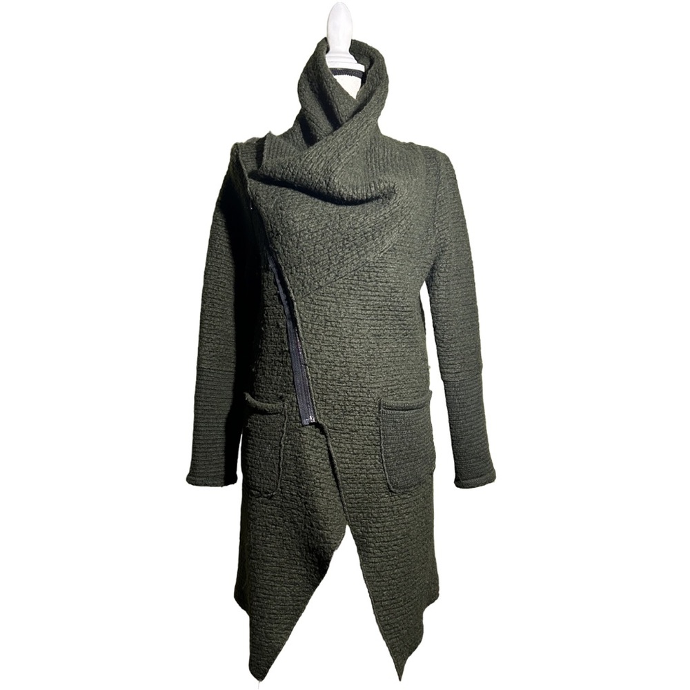 Marisa & Marie Women’s Solid Army Green Military Style Zip Up Winter Sweater S